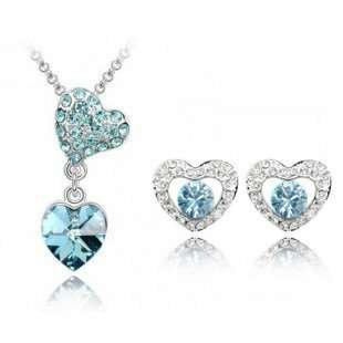 Rhodium Plated Swarovski Elements Ocean Blue Jewelry Set M00553
