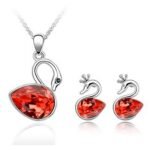 Rhodium Plated Swarovski Elements Orange Swan Jewelry Set M00537