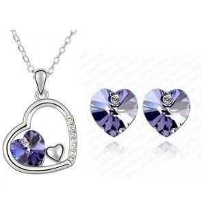 Rhodium Plated Swarovski Elements Purple Jewelry Set M00485