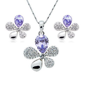 Rhodium Plated Swarovski Elements Violet Jewelry Set M00549