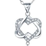 Rhodium plated Cubic Zirconia Double Heart Necklace M00729