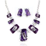 Rhoduim Plated Alloy Nickle Free Enamel Purple Jewelry Set M00385