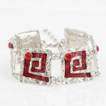 Silver Plated Nickel Free Alloy Enamel Square Red Bracelet M00358