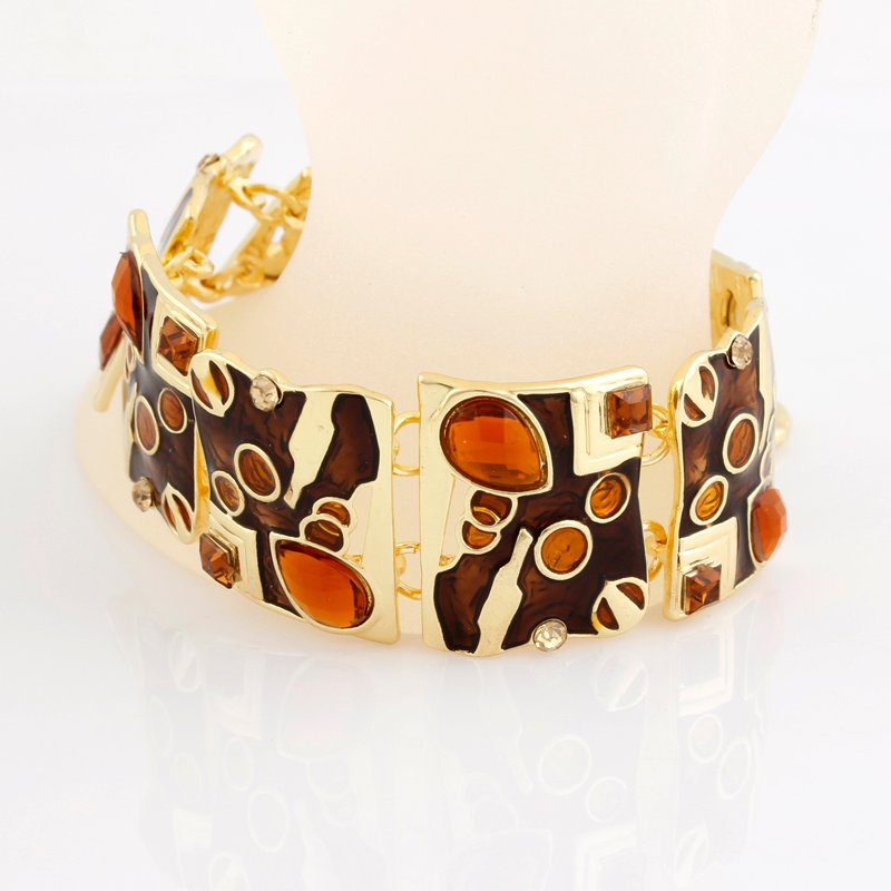 Silver Plated Nickle Free Alloy Enamel Square Brown Bracelet M00395 1 Silver Plated Nickle Free Alloy Enamel Square Brown Bracelet M00395
