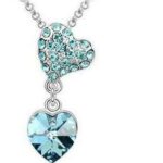 Swarovski Crystal Necklace Heart and Heart Ocean Blue Color M00172