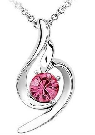 White Gold Plated Rose Angel Wing Swarovski Elements Crystal Heart Pendent M00140