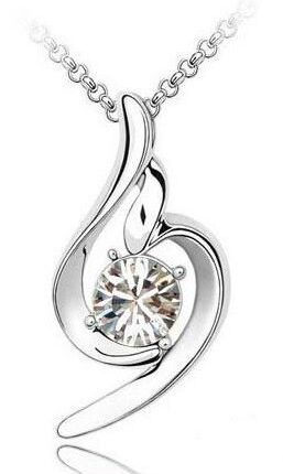 White Gold Plated White Angel Wing Swarovski Elements Crystal Heart Pendant M00135