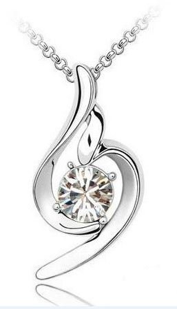 White Gold Plated White Angel Wing Swarovski Elements Crystal Heart Pendant M00135