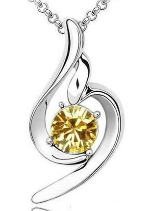 White Gold Plated Yellow Angel Wing Swarovski Elements Crystal Heart Pendant M00134