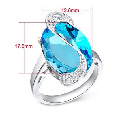 925 Sterling Silver Austrian Crystal Ocean Blue Ring M02093