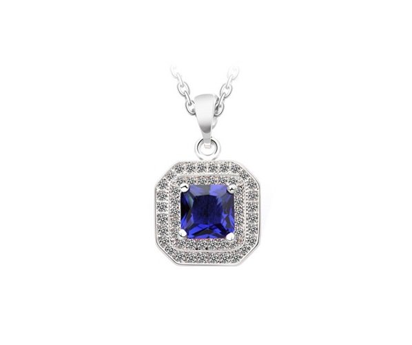925 Sterling Silver Blue Austrian Crystal Necklace M01919