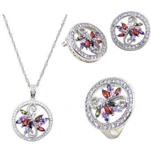 925 Sterling Silver Cubic Zirconia Jewelry Set 11.28 g M01000