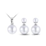 Pure 925 Sterling Silver Fresh Double Pearls Wedding Never Fade Jewelry Set M01396