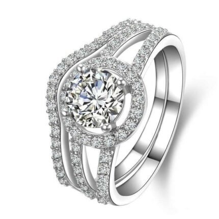 Pure 925 Sterling Silver Pair CZ Diamonds Wedding Never Fade Ring M01391