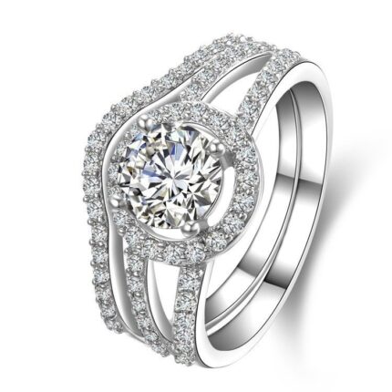 Pure 925 Sterling Silver Pair CZ Diamonds Wedding Never Fade Ring M01399