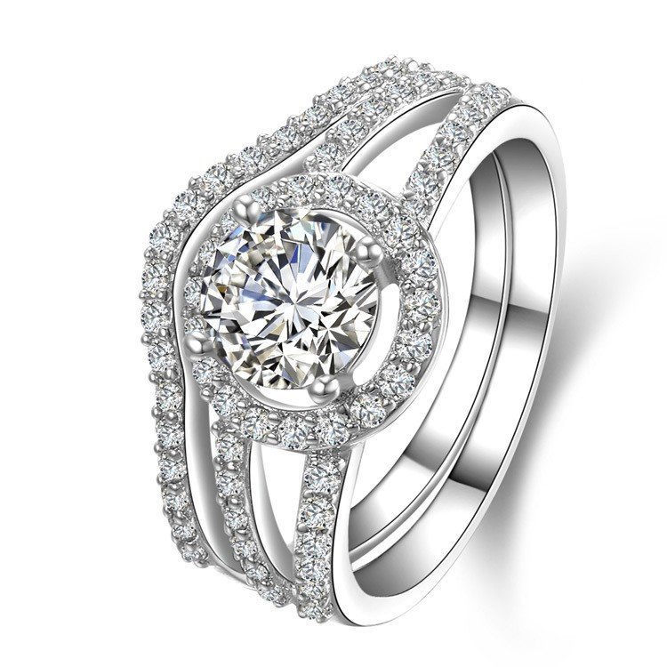 Pure 925 Sterling Silver Pair CZ Diamonds Wedding Never Fade Ring M01399 1 Pure 925 Sterling Silver Pair CZ Diamonds Wedding Never Fade Ring M01399